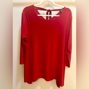 Clara Sun Woo Red Silky Tie Back Tunic Top Size 1X